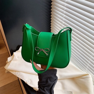 Sac sous le bras vert vif avec nœud élégant et design en demi-lune pour femmes