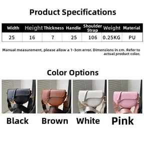 Detailed size parameters and color display for minimalist saddle bag with chain strap