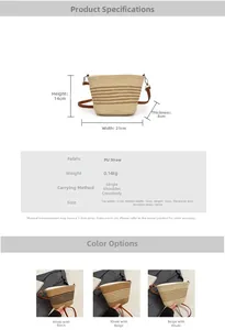 Spécifications détaillées de taille et options de couleur pour le sac seau en paille