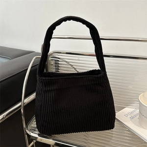 Women Corduroy Shoulder Bag Retro Striped Large Capacity Tote Handbag Simple Casual Solid Color Underarm Bag Urban Fashion