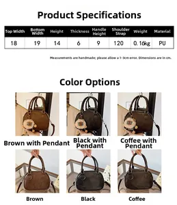 Tableau des tailles détaillé et options de couleurs pour sac bowling vintage en PU