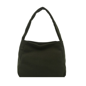 Olive green corduroy shoulder bag with retro hobo style and large capacity for women