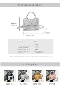 Detailed dimension guide for bow square bag with 20x14.5x7cm size and 126cm strap