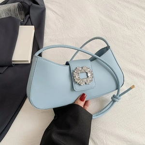 Sac Baguette À Boucle En Strass Cuir PU Détail De Nœud Sac À Épaule Élégant Chic Vintage Mode Femme