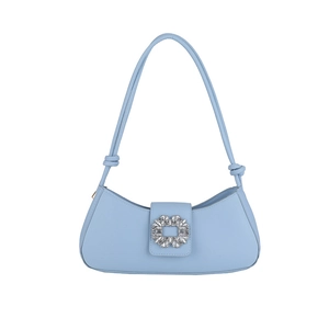 Sac baguette bleu ciel avec boucle en strass étincelante et détail de sangle nouée