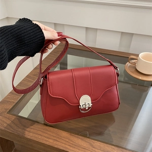 Women PU Leather Crossbody Bag Small Square Shoulder Underarm Bag With Silver Metal Buckle Solid Color Minimalist Fashion