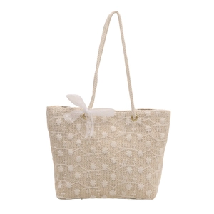 Sac fourre-tout en dentelle avec broderie marguerite blanche et nœud floral