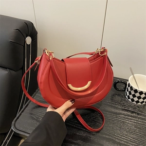 Fashionable PU Leather Crescent Crossbody Bag Women Minimalist Half Moon Shoulder Bag Gold Buckle Vintage Elegant Daily