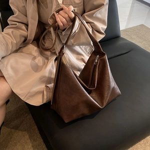 Vintage Large Capacity Tote Bag For Women PU Leather Slouchy Hobo Crossbody Bag Casual Commute Shoulder Handbag