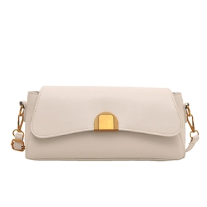 Chic cream white crossbody underarm bag with vintage gold metal clasp for women