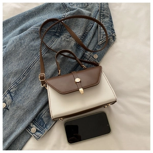 Détail du petit sac bandoulière bicolore avec boucle dorée et bandoulière réglable
