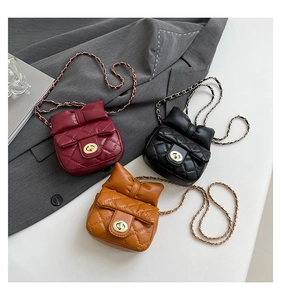 Quilted leather mini chain bags with bow detail in burgundy, black and brown
