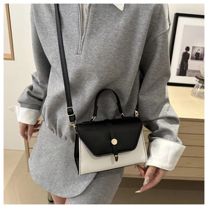 Détail du sac carré chic noir et blanc avec une boucle en métal doré premium