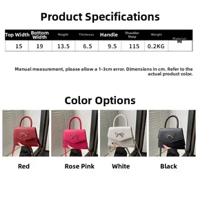 Detailed size chart for the bow square bag with PU material and strap dimensions