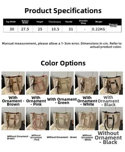 Tabella taglie dettagliata e selezione colori per borse shopper intrecciate