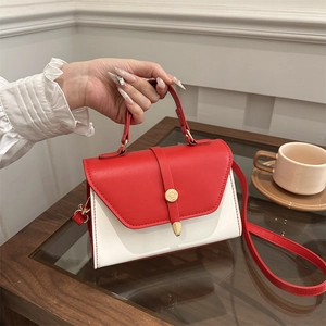 Women PU Leather Color Block Crossbody Bag Small Square Handbag With Gold Buckle Korean Style Minimalist Shoulder Purse