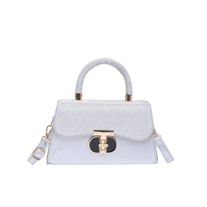 Silver glitter crossbody bag for women with luxury T-lock and adjustable shoulder strap