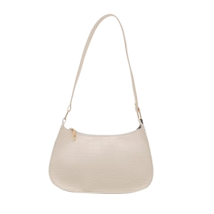 Chic cream crocodile pattern shoulder bag for women with golden zipper and sleek retro design