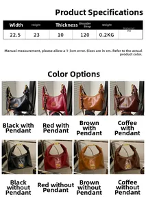 Detailed size chart and multi-color view of stylish crescent PU leather shoulder bags