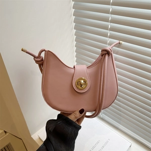 Borsa a Spalla Donna Crescent Minimalista in Pelle PU Tinta Unita Borsa a Mano Pendolare Con Chiusura a Girello Dorata Retrò Elegante