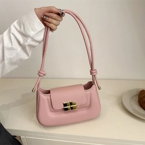 Women Retro PU Leather Underarm Bag Vintage Chocolate Gold Buckle Shoulder Crossbody Handbag Minimalist Ins Style