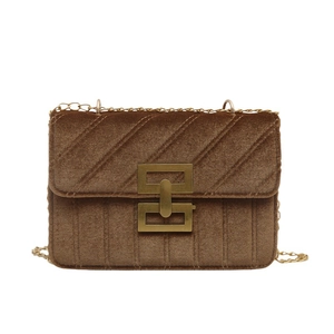 Minimalist velvet crossbody bag with quilted texture and gold chain strap for women
