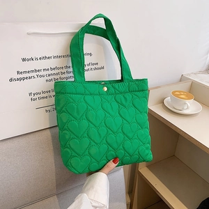 Heart Quilted Tote Bag Oxford Cloth Large Capacity Puffer Shoulder Handbag Solid Color Chic Daily Casual For Women