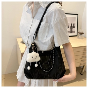 Black hobo shoulder bag with silver chain strap and cute cloud charm detail