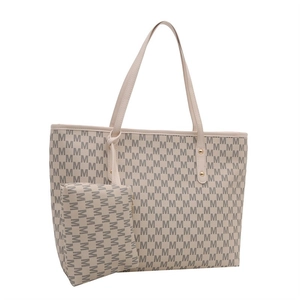 Off-white large capacity tote bag and pouch set with M-letter monogram pattern