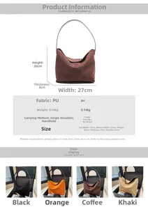 Tableau des tailles montrant les dimensions 27x20x9cm du sac hobo en daim vintage