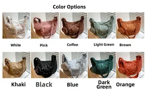 Nylon tote bags displayed in ten colors with letter embroidery and mini round pouch