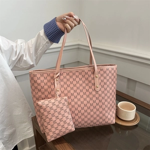Women Vintage Letter Print 2-in-1 Tote Bag Set Large Capacity PU Leather Shoulder Bag For Office Commute Daily Travel