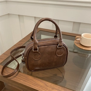 Women Retro PU Leather Boston Shoulder Bag Vintage Letter Embossed Tote Handbag With Detachable Strap Casual Daily Purse