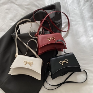 Fashionable bow-knot small square bags in white, burgundy, and black for women
