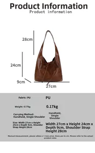 Detailed size chart and dimensions of the vintage brown ribbon tote bag with bow design