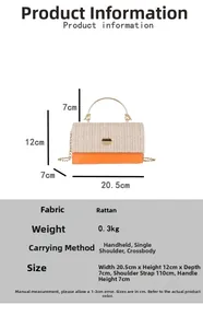 Spécifications détaillées du sac en paille bicolore avec dimensions et mesures précises