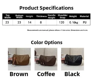 Detailed size chart and color options for Boston vintage PU crossbody pillow bag