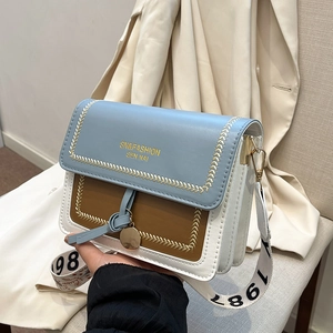 Vintage tricolor patchwork crossbody bag with wide webbing strap and gold hardware accents