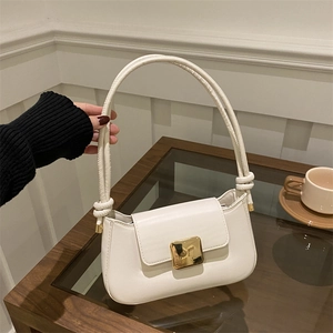 Women PU Leather Crossbody Shoulder Underarm Bag Minimalist Retro Chic Gold Square Buckle Knot Strap Daily Fashion Handbag