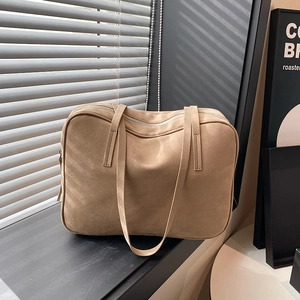 Minimalist beige suede tote bag with a large capacity design for office and daily wear