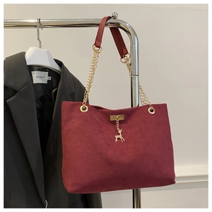 Retro Suede Shoulder Tote Bag Women Large Capacity Commuter Handbag With Chain Strap And Gold Deer Charm