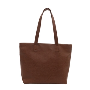 Minimalist dark brown PU leather tote bag with long shoulder straps for daily commute