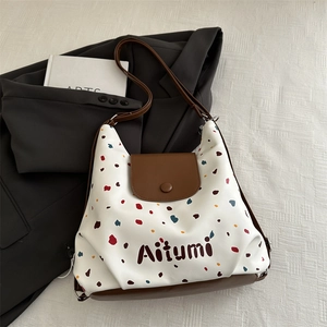 Borsa Tote da Donna alla Moda con Pois Vintage Grande Capacità in Pelle PU Borsa a Tracolla Urban Casual Viaggio Pendolare Bianco Marrone