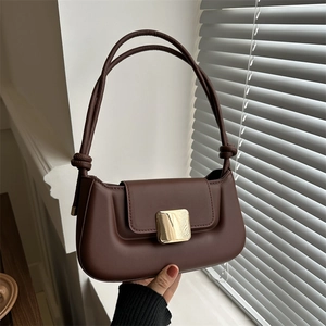 Sac Baguette Sous Les Aisselles Simili Cuir Minimaliste Français Boucle Carrée Dorée Bandoulière Nouée Femmes
