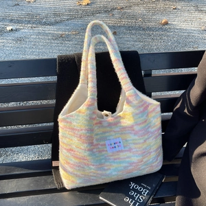 Borsa Tote In Peluche A Righe Arcobaleno Grande Capacità Borsa A Tracolla Casual Da Donna
