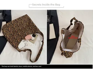 Detail view of leopard print tote bag interior showing large capacity and reinforced bottom