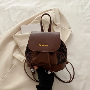 Fashion Mini Backpack Vintage Leopard Print PU Leather Drawstring Flap Casual Streetwear Travel Daypack For Women