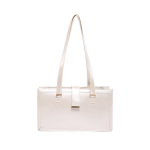 Minimalistische beige rechteckige PU-Schultertasche mit goldener Schnalle für das Büro