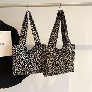 Leopard print canvas tote bag set with long handles for minimalist casual daily wear