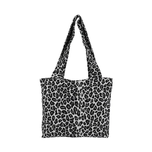 Minimalist leopard print canvas tote bag with black and white animal pattern for women